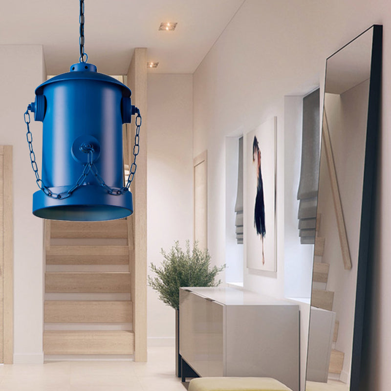 Metallic Fire Hydrant Hanging Light: Creative 1-Light Suspension For Restaurant Bar Blue