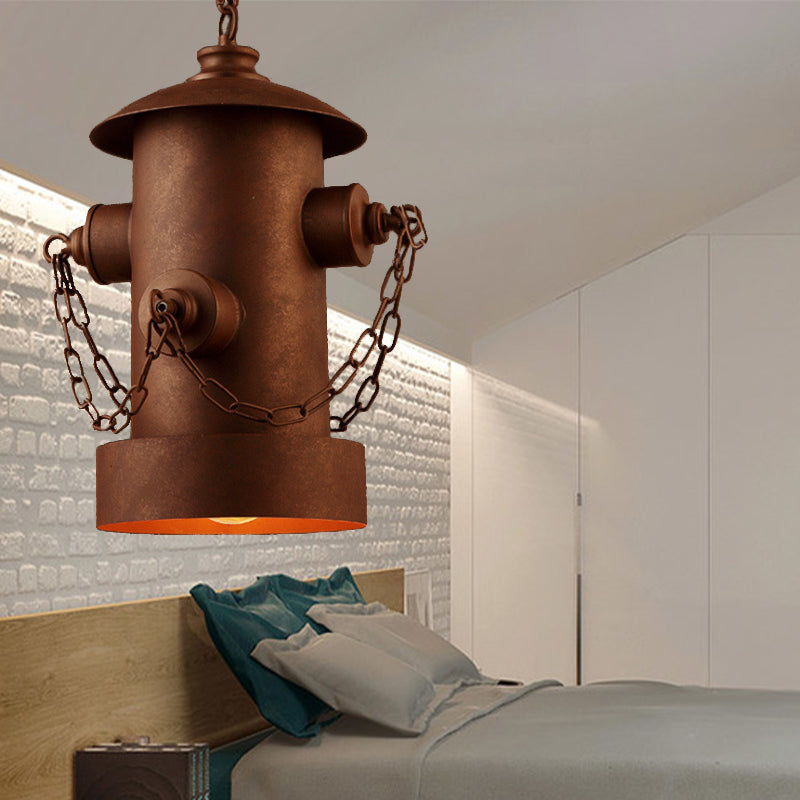 Metallic Fire Hydrant Hanging Light: Creative 1-Light Suspension For Restaurant Bar Rust