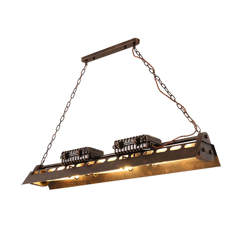 Metallic Train Chandelier With 3 Bulbs - Industrial Creative Hanging Light For Cottage Décor In Rust