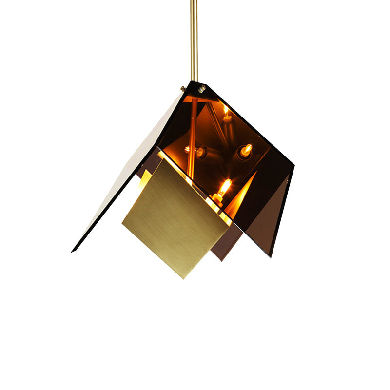 Modernist Amber Glass 3-Light Origami Pendant LED Ceiling Lamp Kit for Kitchen Hanging