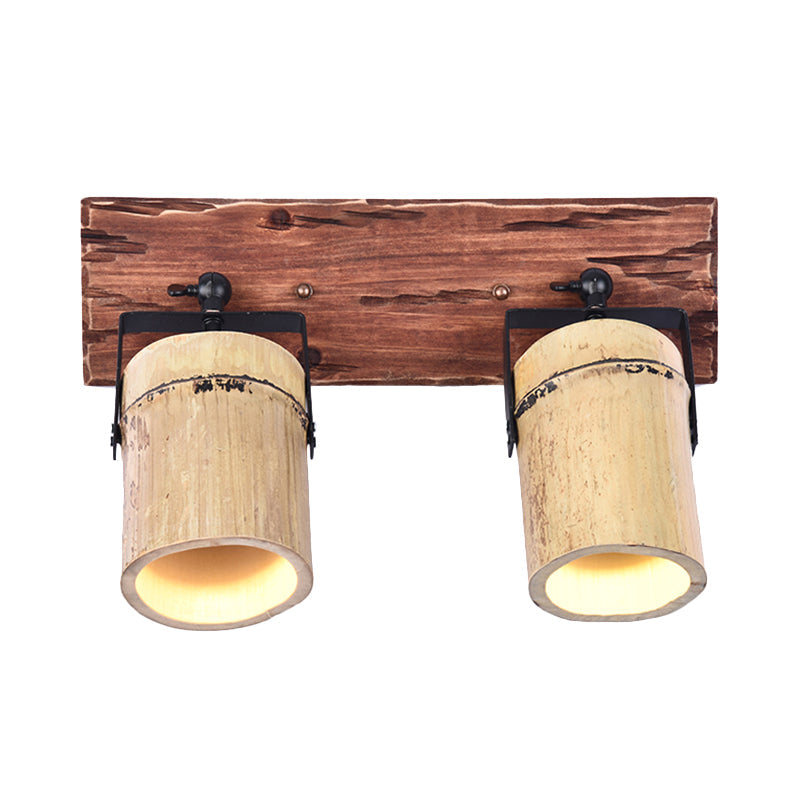 Rustic Wooden Cylinder Wall Sconce Light In Beige For Bistros & Restaurants