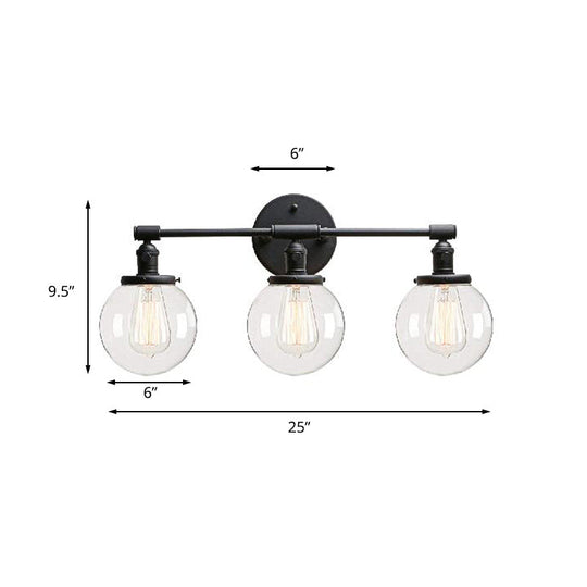 Outdoor Industrial Black Sconce Light With Clear Glass Bubble Shade 3 Lights Fixture