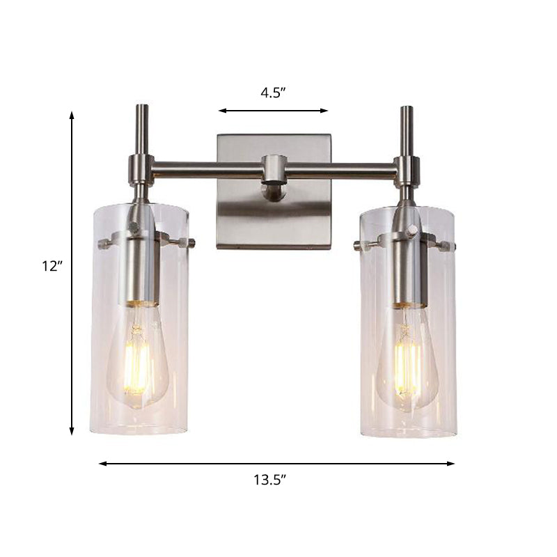 Modern Cylinder Glass Wall Sconce With Chrome/Nickel Finish - 2 Light Fixture For Dining Room