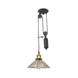 Cone Ribbed Glass Pendant Light For Farmhouse Living Rooms Bronze/Brass Finish