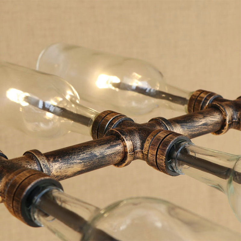 Blue/Amber Vintage Style Glass Bottle Chandelier Pendant Light with Pipe - 8 Heads - Ideal for Stairway