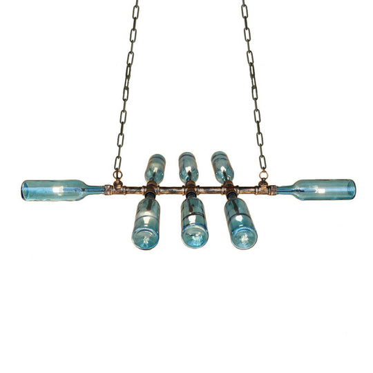 Blue/Amber Vintage Style Glass Bottle Chandelier Pendant Light With 8 Heads For Stairway