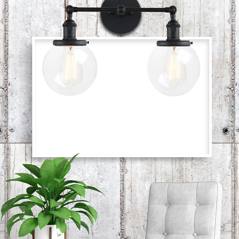 Industrial Clear Glass Wall Sconce With 2 Lights For Living Or Study Room Black