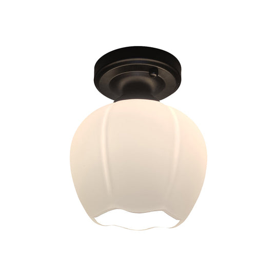 Opal Glass Bud Flush Lamp - Classic Style Ceiling Mounted Fixture 1 Light Black For Living Room
