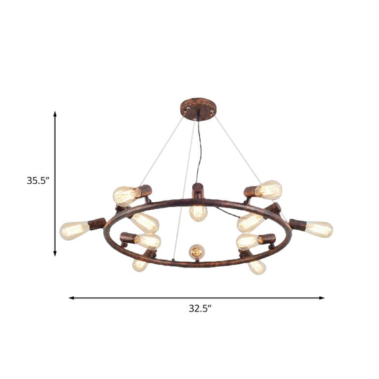 Antique Stylish Dark Rust Wrought Iron Chandelier Light Fixture - 8/12 Lights Circular Hanging Pendant