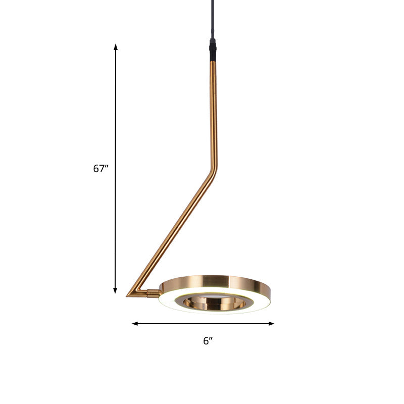 Minimalist Metal LED Gold Ring Pendant Light with Curved Arm for Dining Room Ceiling
