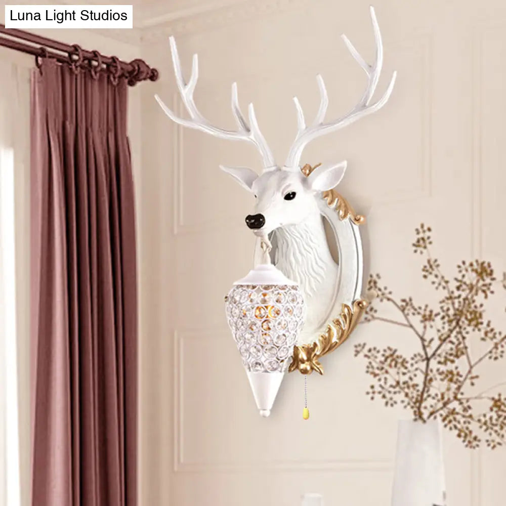 16/18.5 Rustic Droplet Sconce Lamp - Crystal Wall Mounted Light Silver/White/Wood Deer Resin