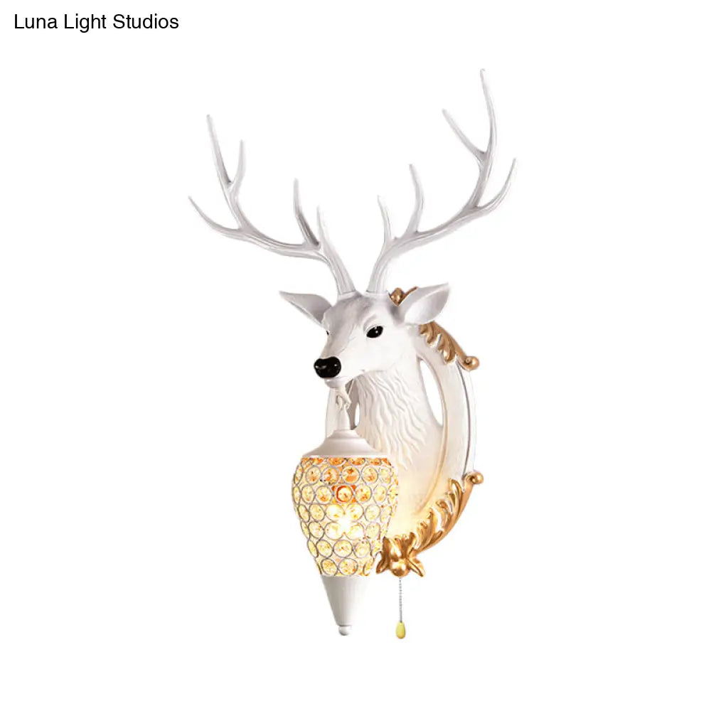 16/18.5 Rustic Droplet Sconce Lamp - Crystal Wall Mounted Light Silver/White/Wood Deer Resin