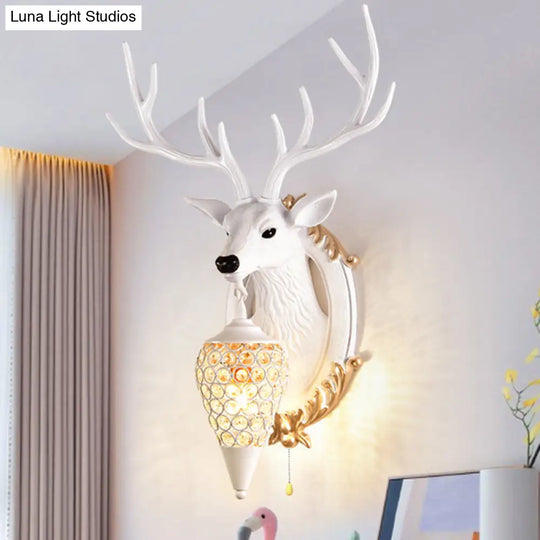 16/18.5 Rustic Droplet Sconce Lamp - Crystal Wall Mounted Light Silver/White/Wood Deer Resin