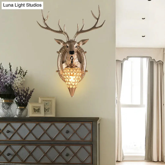 16/18.5 Rustic Droplet Sconce Lamp - Crystal Wall Mounted Light Silver/White/Wood Deer Resin