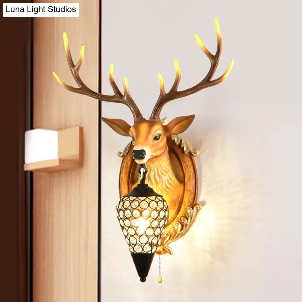 16/18.5 Rustic Droplet Sconce Lamp - Crystal Wall Mounted Light Silver/White/Wood Deer Resin