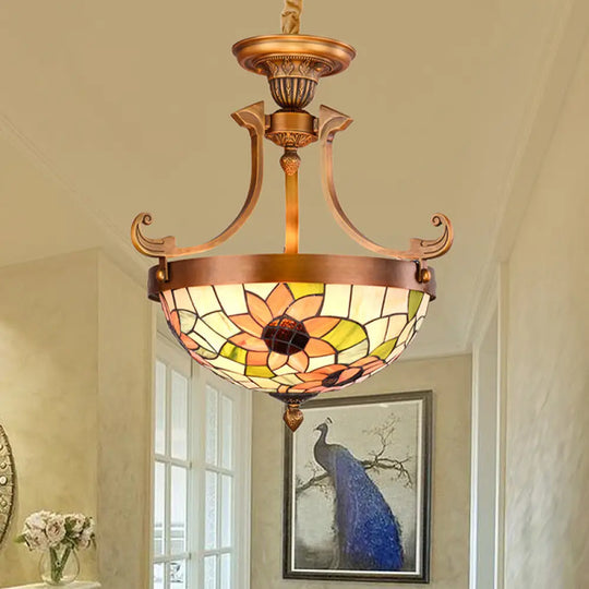 16’/18’ W Stained Glass Flower/Leaf Chandelier Light Fixture - White Victorian Hanging Lamp Kit