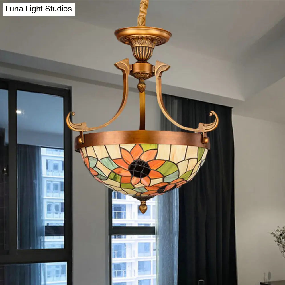 16’/18’ W Stained Glass Flower/Leaf Chandelier Light Fixture - White Victorian Hanging Lamp Kit