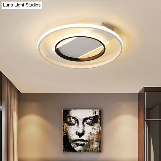 16/19.5/23.5 Acrylic Ring Flush Ceiling Light - 2 Heads Black & White Bedroom (Warm/White)