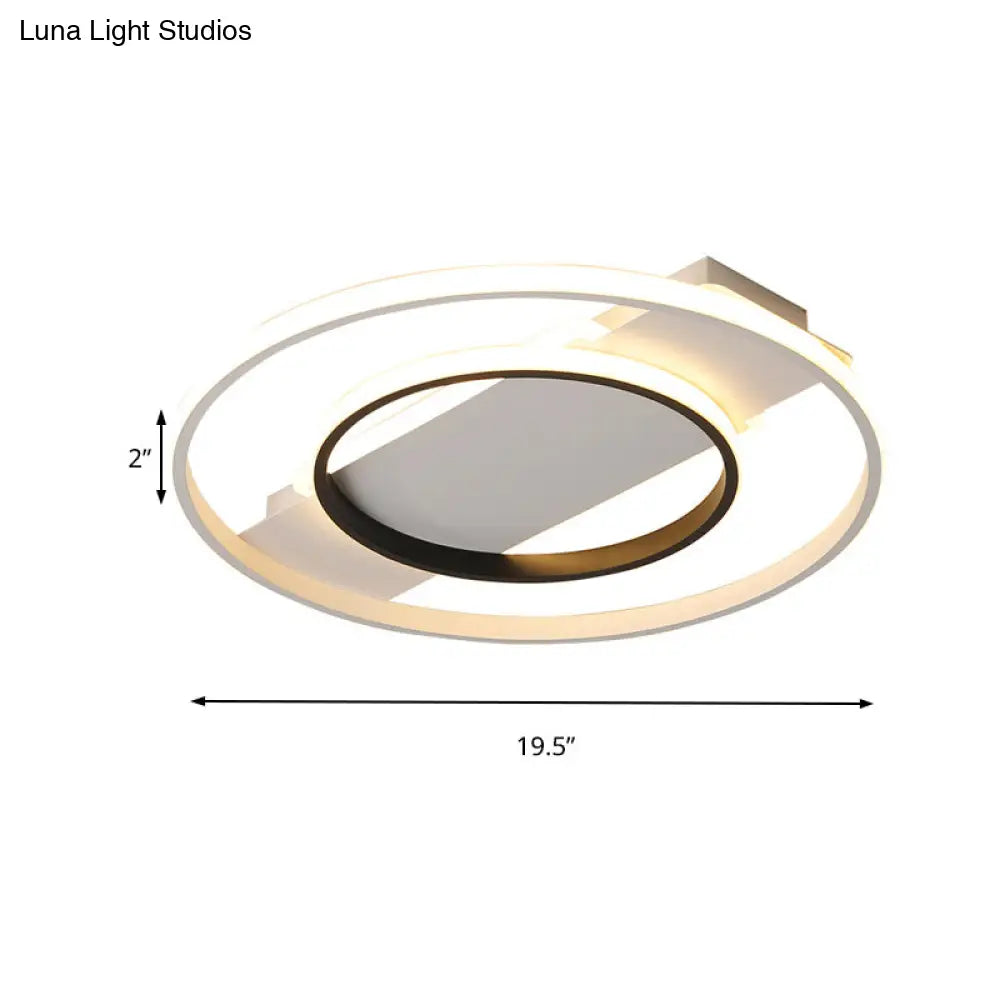 16/19.5/23.5 Acrylic Ring Flush Ceiling Light - 2 Heads Black & White Bedroom (Warm/White)