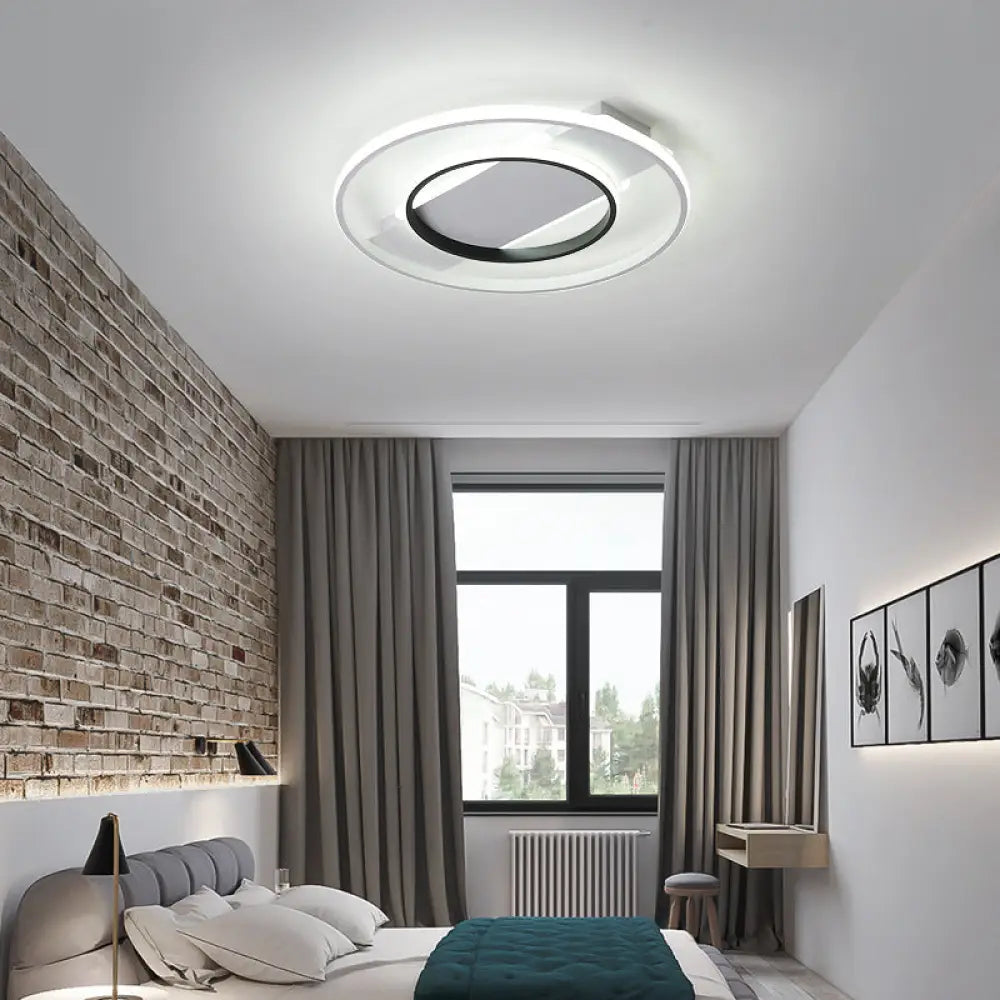 16’/19.5’/23.5’ Acrylic Ring Flush Ceiling Light - 2 Heads Black & White Bedroom (Warm/White)