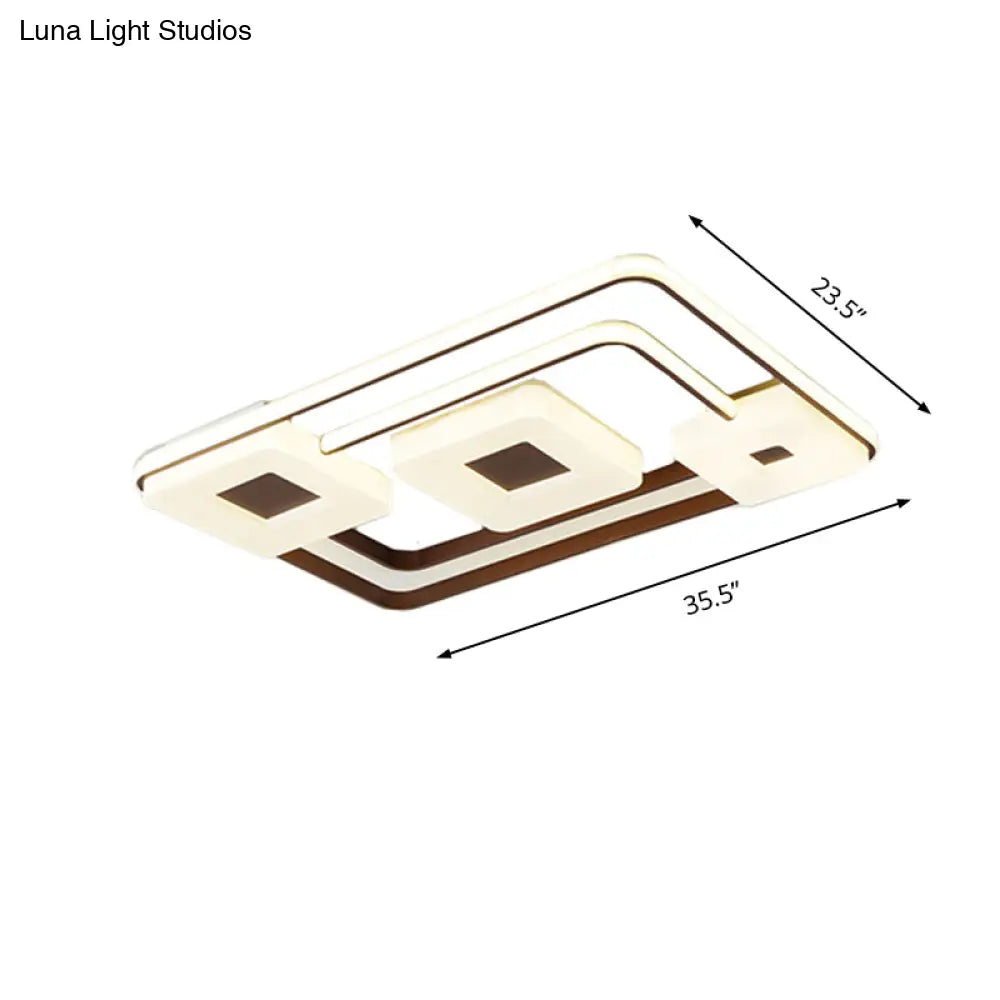 16/19.5/35.5 Coffee Square/Rectangular Led Flush Mount Lamp - White Light Acrylic Ceiling For Living