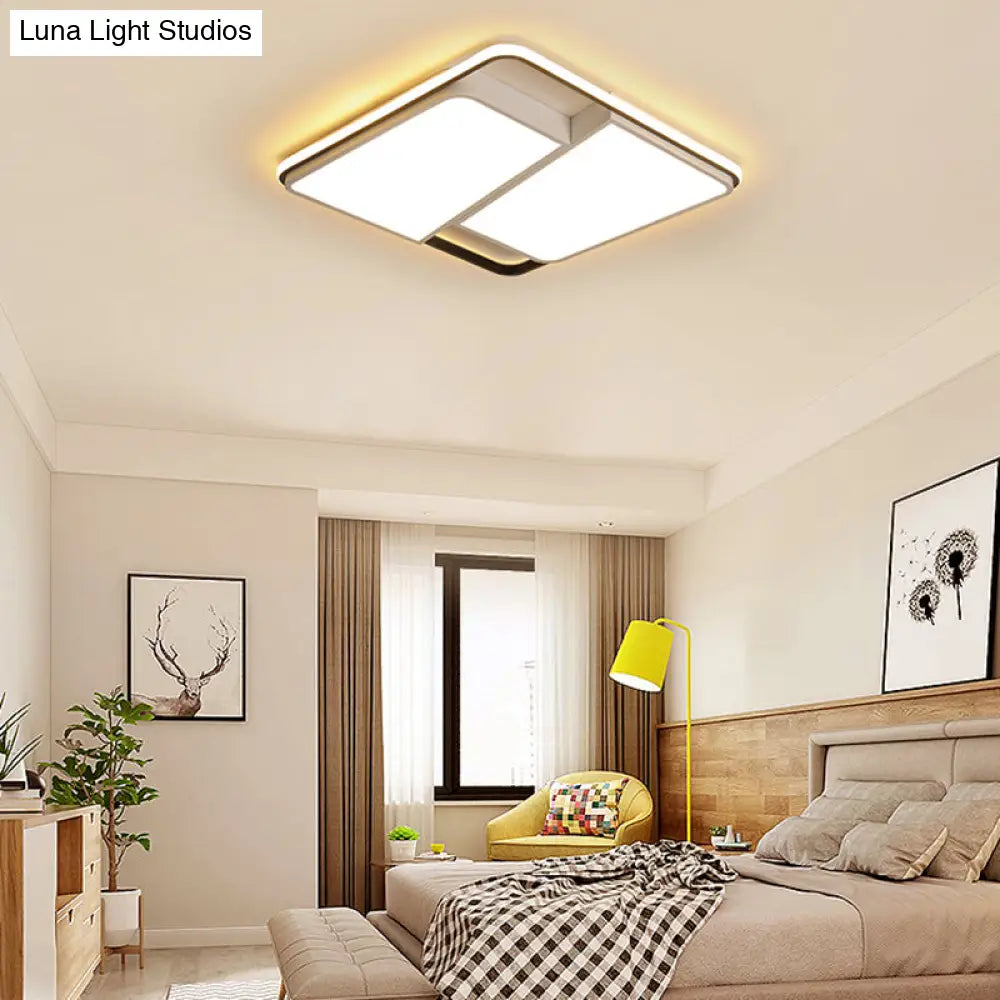 16/19.5/35.5 Rectangular/Square Flush Mount Led Ceiling Light - Modern White Fixture For Bedroom
