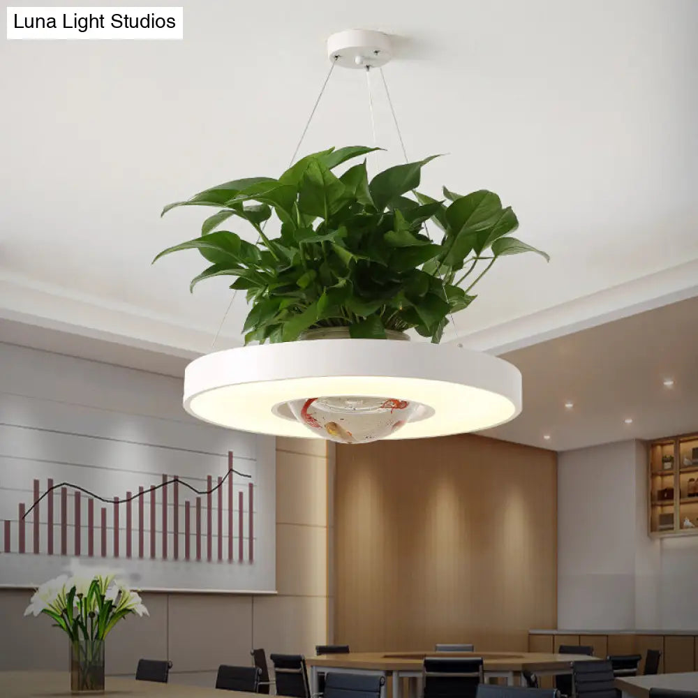 16/19.5 Acrylic Led Ceiling Hang Light - Nordic Black/White/Green Circle Design Dining Room Down