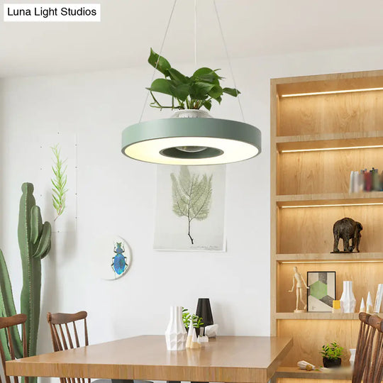 16/19.5 Acrylic Led Ceiling Hang Light - Nordic Black/White/Green Circle Design Dining Room Down