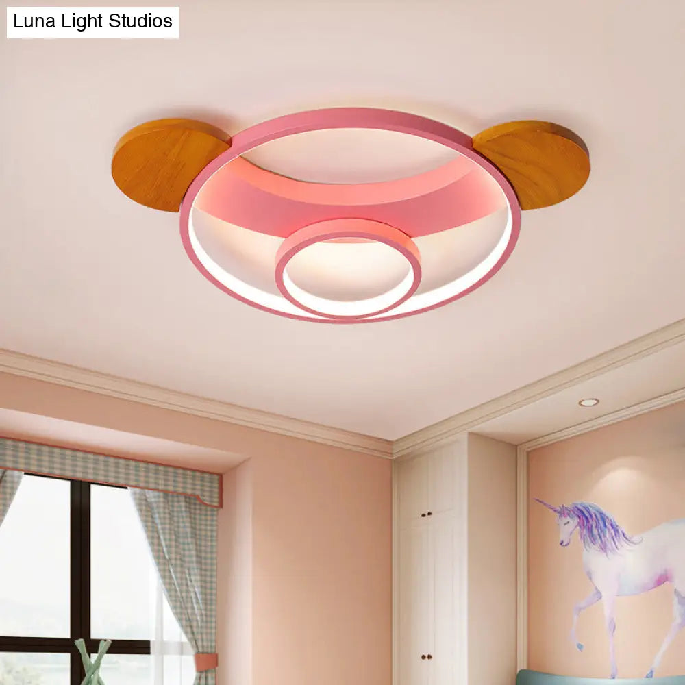 16/19.5 Bear Shaped Ceiling Light For Kids Bedroom - Led Silicone Flush Mount Lamp In Blue/Pink