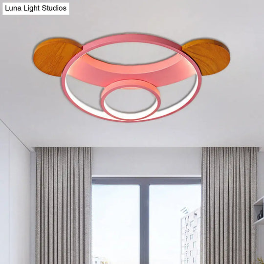 16/19.5 Bear Shaped Ceiling Light For Kids Bedroom - Led Silicone Flush Mount Lamp In Blue/Pink