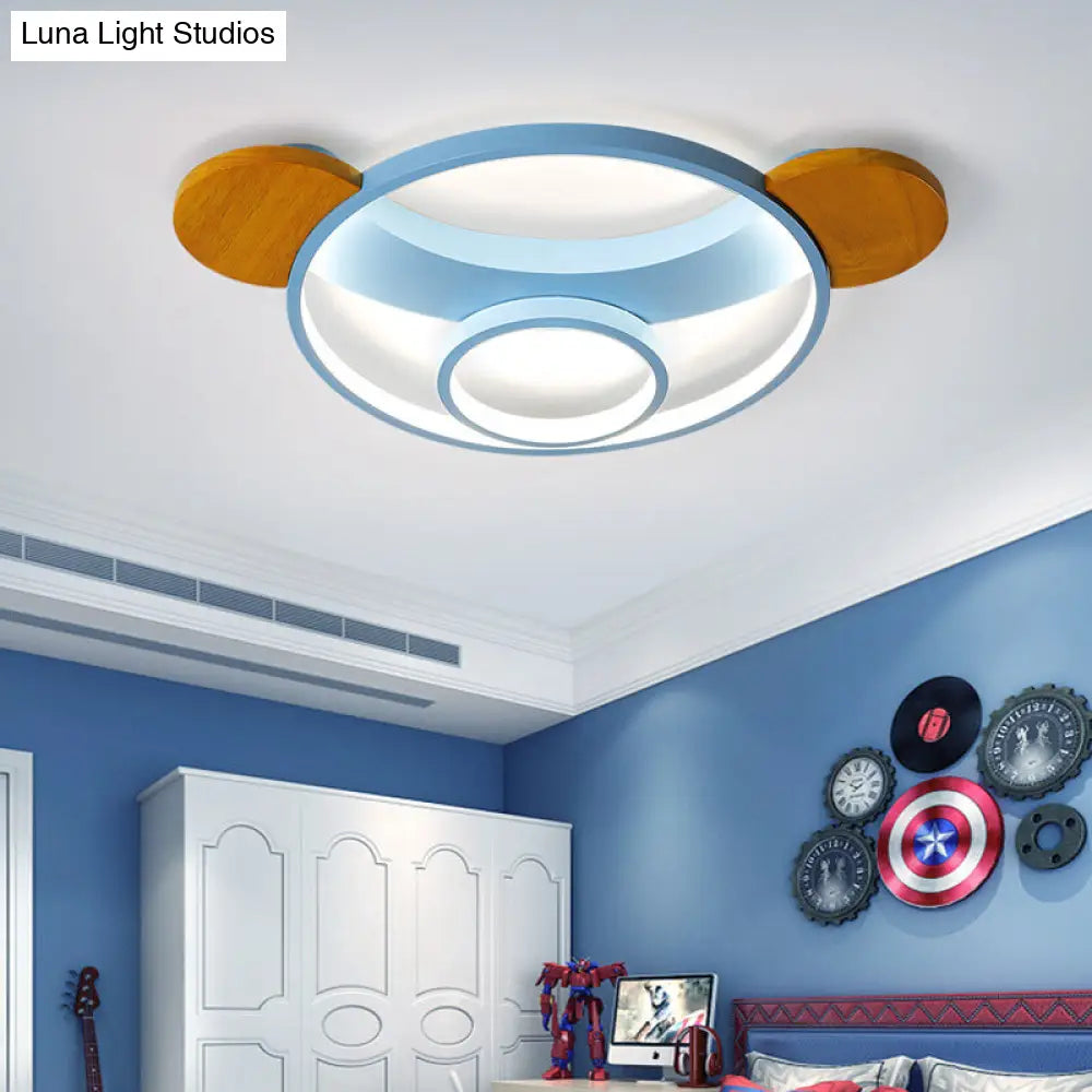 16/19.5 Bear Shaped Ceiling Light For Kids Bedroom - Led Silicone Flush Mount Lamp In Blue/Pink