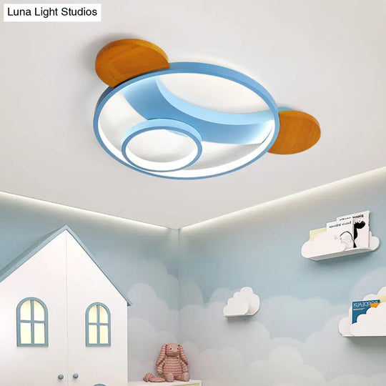 16’/19.5’ Bear Shaped Ceiling Light For Kids Bedroom - Led Silicone Flush Mount Lamp In