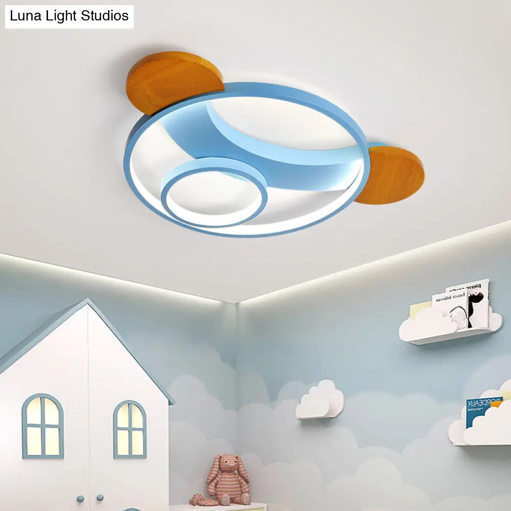 16/19.5 Bear Shaped Ceiling Light For Kids Bedroom - Led Silicone Flush Mount Lamp In Blue/Pink