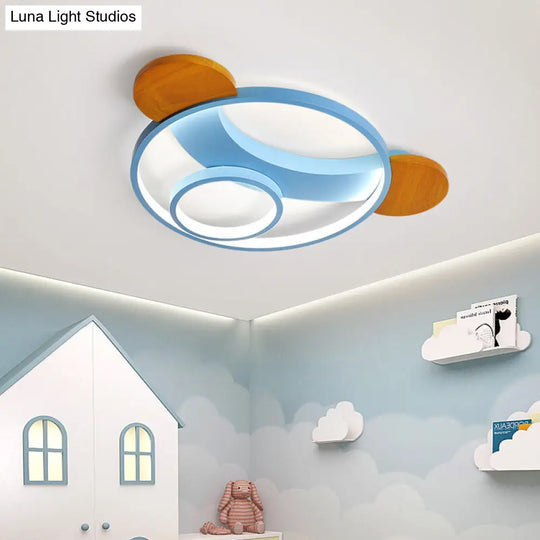 16/19.5 Bear Shaped Ceiling Light For Kids Bedroom - Led Silicone Flush Mount Lamp In Blue/Pink