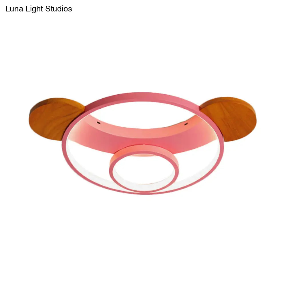 16/19.5 Bear Shaped Ceiling Light For Kids Bedroom - Led Silicone Flush Mount Lamp In Blue/Pink