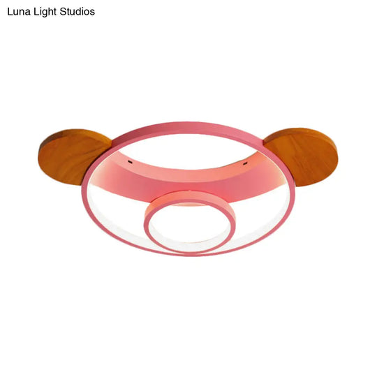 16/19.5 Bear Shaped Ceiling Light For Kids Bedroom - Led Silicone Flush Mount Lamp In Blue/Pink