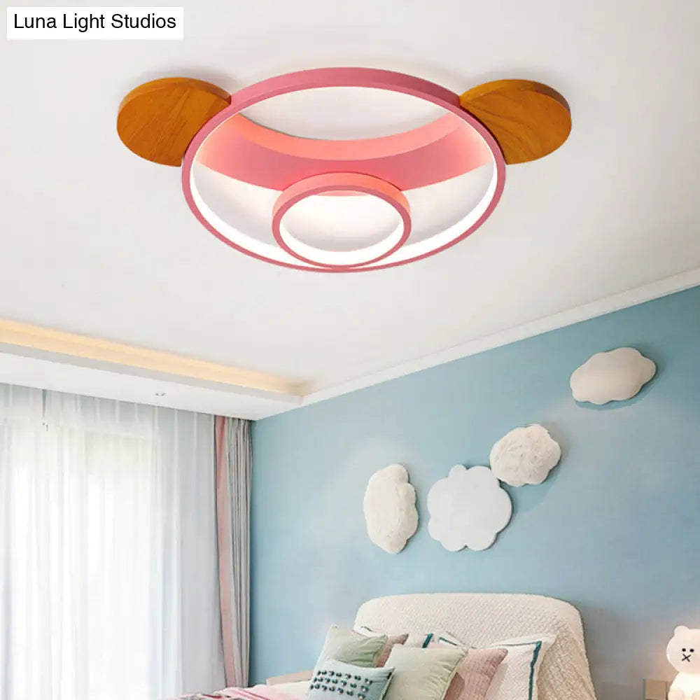 16/19.5 Bear Shaped Ceiling Light For Kids Bedroom - Led Silicone Flush Mount Lamp In Blue/Pink