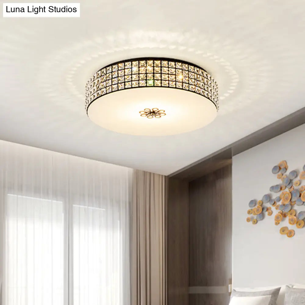 16/19.5 Clear Crystal Led Drum Flush Mount Lamp - Contemporary Ceiling Light For Bedroom