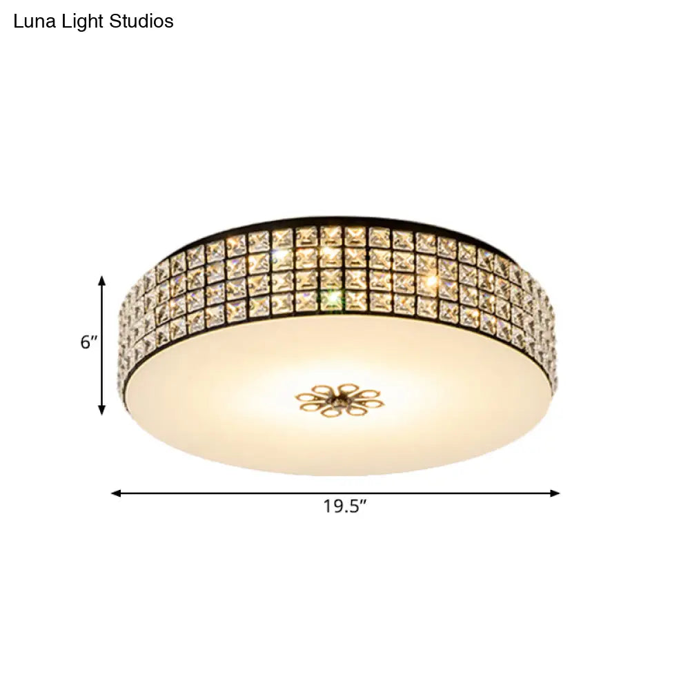 16’/19.5’ Clear Crystal Led Drum Flush Mount Lamp - Contemporary Ceiling Light For Bedroom