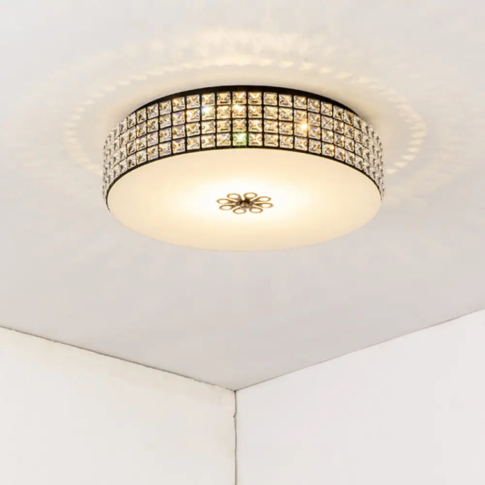 16’/19.5’ Clear Crystal Led Drum Flush Mount Lamp - Contemporary Ceiling Light For Bedroom / 16’