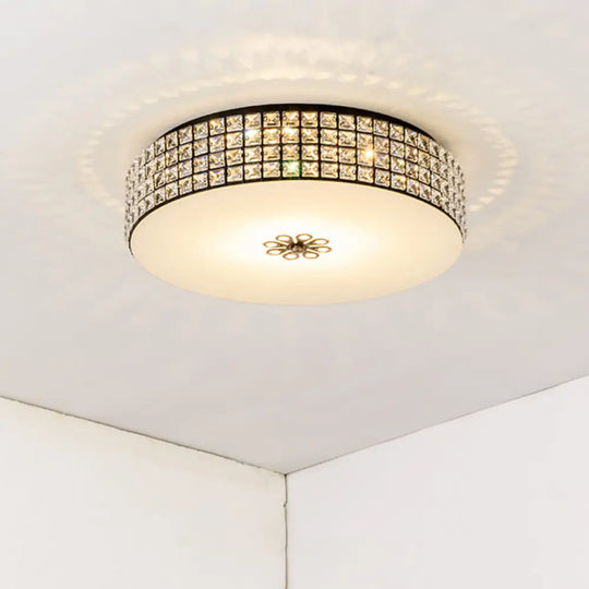 16’/19.5’ Clear Crystal Led Drum Flush Mount Lamp - Contemporary Ceiling Light For Bedroom / 16’