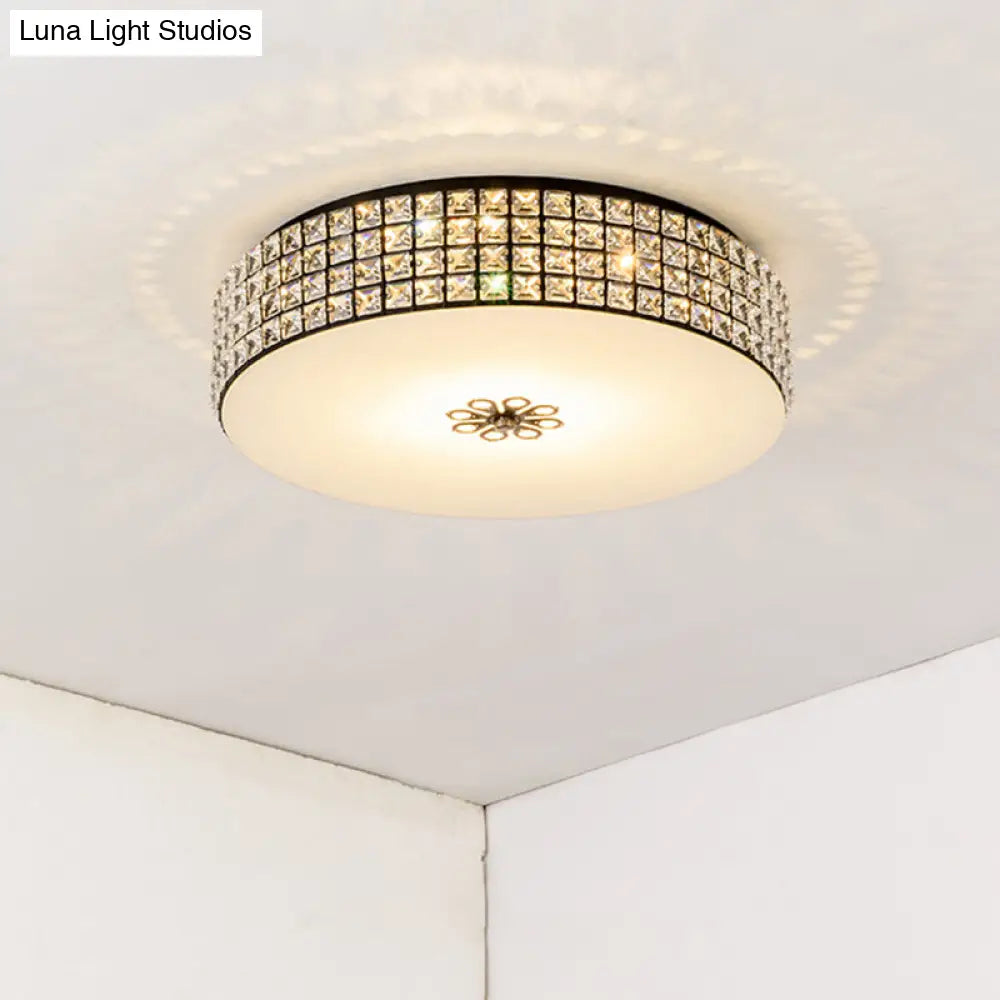 16/19.5 Clear Crystal Led Drum Flush Mount Lamp - Contemporary Ceiling Light For Bedroom / 16