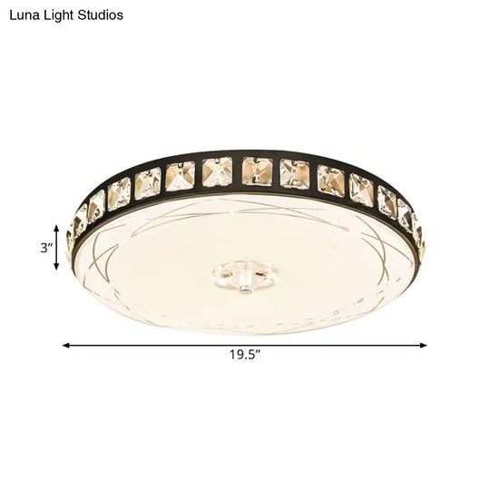 16/19.5 Contemporary Drum Ceiling Light: Led Crystal Flush Lamp Fixture (Black)