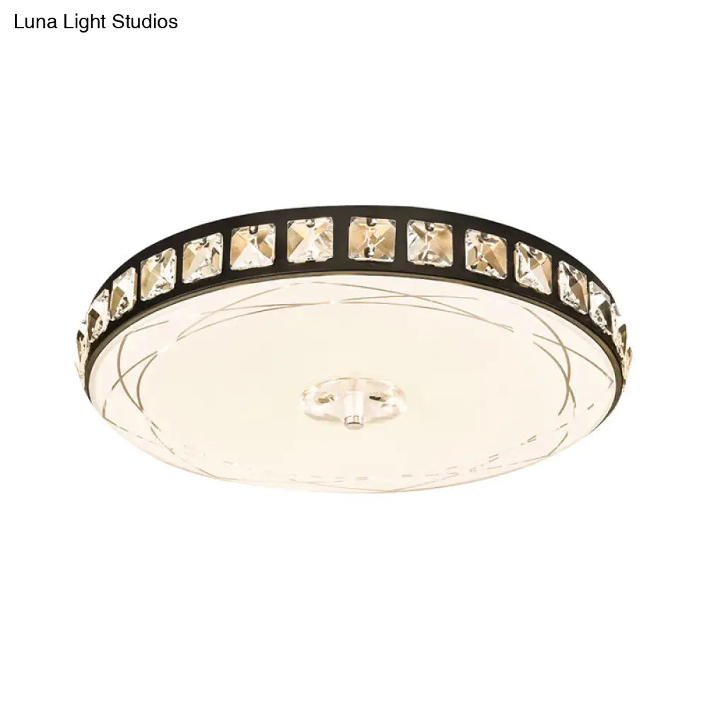 16/19.5 Contemporary Drum Ceiling Light: Led Crystal Flush Lamp Fixture (Black)