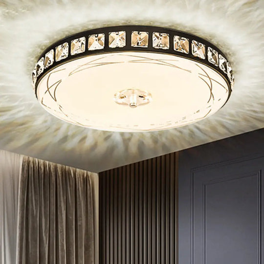 16’/19.5’ Contemporary Drum Ceiling Light: Led Crystal Flush Lamp Fixture (Black) Black / 16’