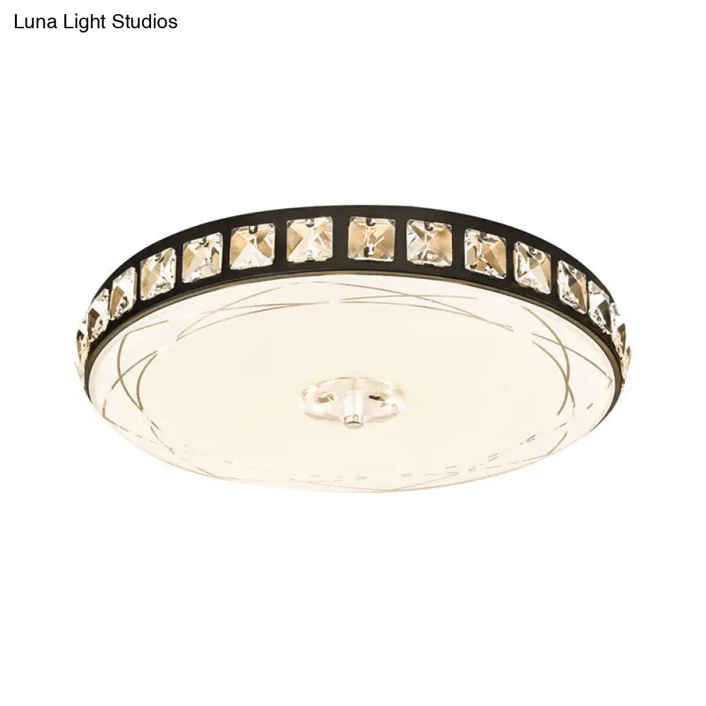 16’/19.5’ Contemporary Drum Ceiling Light: Led Crystal Flush Lamp Fixture (Black)