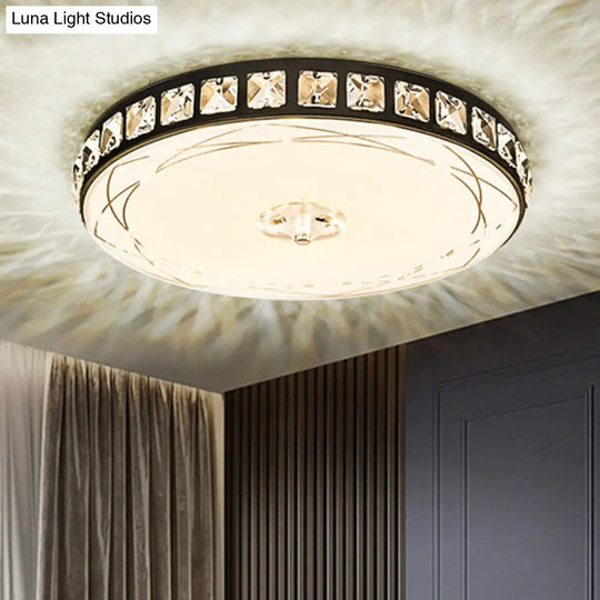 16/19.5 Contemporary Drum Ceiling Light: Led Crystal Flush Lamp Fixture (Black) Black / 16