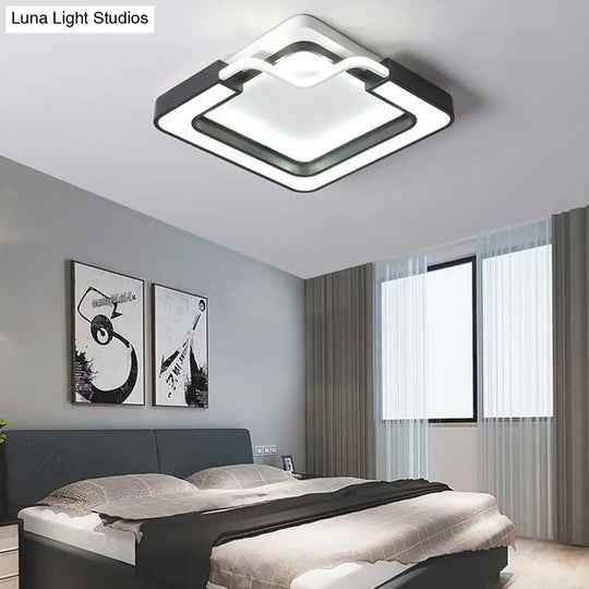 16/19.5 Contemporary Metal Led Flush Mount Lamp Black/White Square/Round Ceiling Fixture For Bedroom