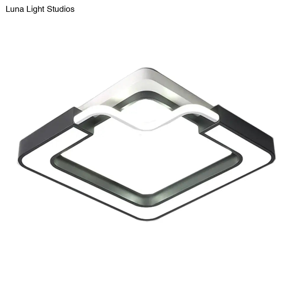 16’/19.5’ Contemporary Metal Led Flush Mount Lamp – Black/White Square/Round Ceiling Fixture