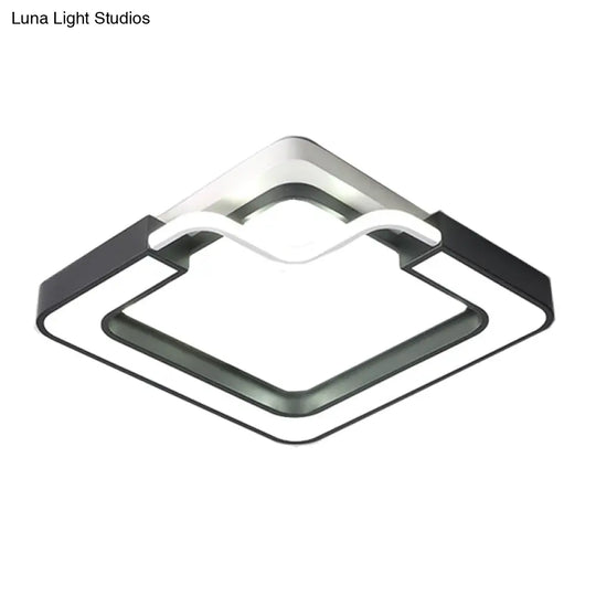 16’/19.5’ Contemporary Metal Led Flush Mount Lamp – Black/White Square/Round Ceiling Fixture
